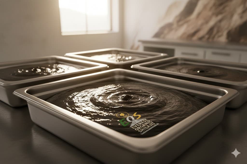 Shilajit extract being concentrated and dried into smooth resin.