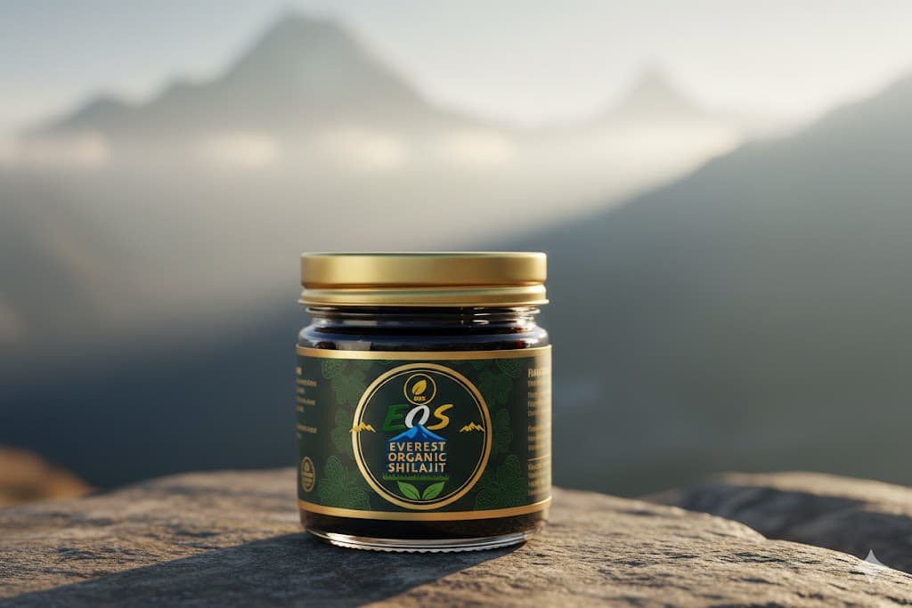 Everest Organic Shilajit sealed in eco-friendly airtight glass container.
